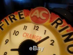 Vintage 1960's AC Fire Ring Spark Plugs Gas Oil 17 Lighted Embossed Clock Sign
