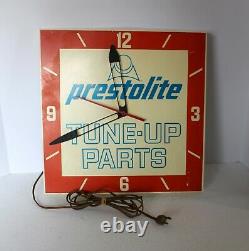 Vintage 1960's Prestolite Tune-up Parts Advertising Clock Sign Gas/oil 14 Sq