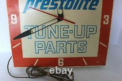 Vintage 1960's Prestolite Tune-up Parts Advertising Clock Sign Gas/oil 14 Sq