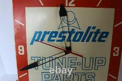 Vintage 1960's Prestolite Tune-up Parts Advertising Clock Sign Gas/oil 14 Sq