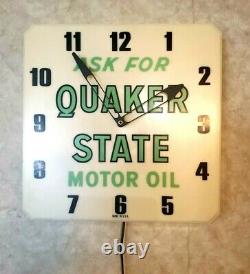 Vintage 1960's Quaker State Motor Oil Gas Station 16 Clock Light Sign WORKS EUC