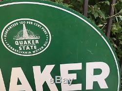Vintage 1960's Quaker State Motor Oil Gas Station 2 Sided 26 Metal Sign Nice