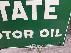 Vintage 1960's Quaker State Motor Oil Gas Station 2 Sided 26 Metal Sign Nice