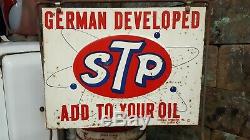 Vintage 1960s Embossed STP Motor Oil Can Display Gas Service Station Rack Sign