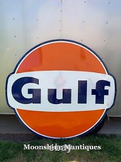 Vintage 1960s GULF Service Station 6 ft. Porcelain Sign Gas & Oil