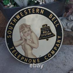 Vintage 1963 Bell System Telephone Co. Porcelain Enamel Gas & Oil Garage Sign