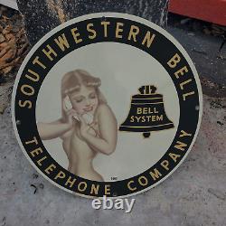 Vintage 1963 Bell System Telephone Co. Porcelain Enamel Gas & Oil Garage Sign