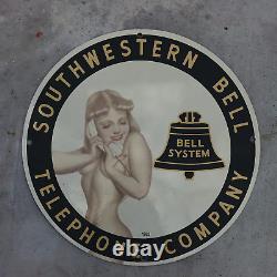 Vintage 1963 Bell System Telephone Co. Porcelain Enamel Gas & Oil Garage Sign