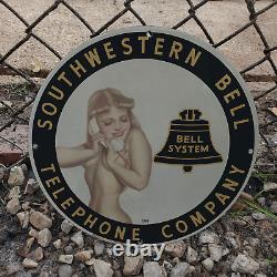 Vintage 1963 Bell System Telephone Co. Porcelain Enamel Gas & Oil Garage Sign