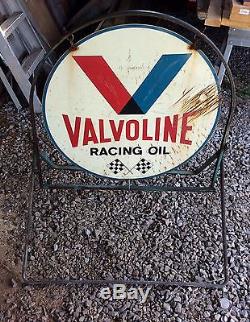Vintage 1967 Valvoline Racing Oil 2 Sided 30 Metal Sign & Original BASE
