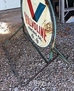 Vintage 1967 Valvoline Racing Oil 2 Sided 30 Metal Sign & Original BASE