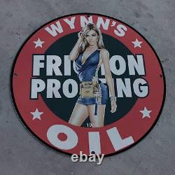 Vintage 1968 Wynn's Friction Proofing Motor Engine Oil Porcelain Gas & Oil Sign