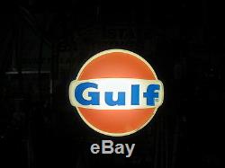 Vintage 1969 Gulf Gas Station Gasoline Motor Oil 22 Lighted Sign, Original NICE