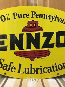 Vintage 1972 Pennzoil Double Sided Metal Oval Sign A M 1-72 31 X 18 Gas Oil 1