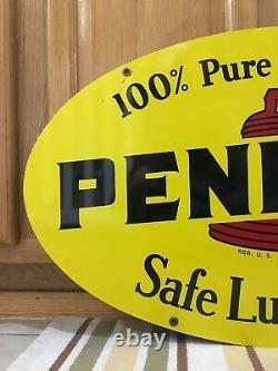 Vintage 1972 Pennzoil Double Sided Metal Oval Sign A M 1-72 31 X 18 Gas Oil 1