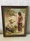 Vintage 1974 Signed Hasim Oil On Canvas Painting Of 2 Figures Asian Farmer