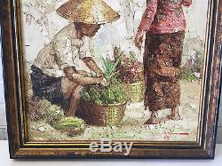 Vintage 1974 Signed Hasim Oil on Canvas Painting of 2 Figures Asian Farmer