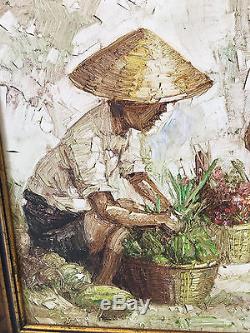 Vintage 1974 Signed Hasim Oil on Canvas Painting of 2 Figures Asian Farmer