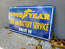 Vintage 1975 Goodyear Porcelain Sign Tire Battery Service Auto Drive In Gas Oil