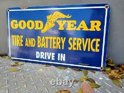 Vintage 1975 Goodyear Porcelain Sign Tire Battery Service Auto Drive In Gas Oil