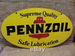 Vintage 1977 Double Sided Pennzoil Motor Oil Sign Antique Old Gas Garage 9365