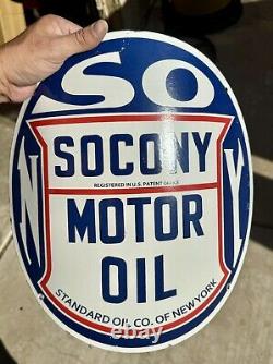 Vintage 20's 30s Design Standard Oil NY Socony Gasoline Porcelain Curved Sign