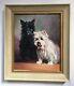Vintage 20th Century Dog Painting Scottie & Yorkie Terrier Signed Norma Peirce