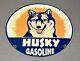 Vintage 24 Husky Gasoline Dog Double Sided Dealership Porcelain Sign Gas Oil