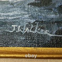 Vintage 24 x 20 Framed Seascape Oil Painting on Canvas Artist Signed J. Walker