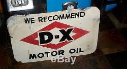 Vintage 2sid Porcelain DX Motor Oil Gas Gasoline Sign D-X Service Station 30x20