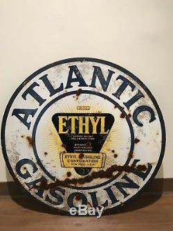 Vintage 30 Atlantic Gasoline DSP Sign Porcelain Gas Oil Man Cave Hot Rod Ethyl