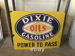 Vintage 30 X 24 Dixie Gasoline Oil And Gas Porcelain Sign