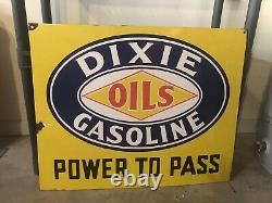 Vintage 30 X 24 Dixie Gasoline Oil And Gas Porcelain Sign