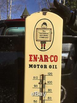 Vintage 39 X 8inch Enarco Motor Oil Porcelain Thermometer Sign Gas / Boy Graphic