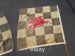 Vintage 40's 50's Mobil Oil Racing Checkered Flags with Pegasus Not Porcelain Sign