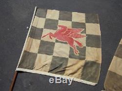 Vintage 40's 50's Mobil Oil Racing Checkered Flags with Pegasus Not Porcelain Sign