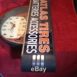Vintage 40's Era Art Deco Atlas Tires Battery Clock Sign Standard Oil Gas Rare