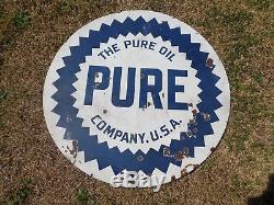 Vintage 42 Inch Porcelain Pure Oil Company Sign Double Sided Burdick Chi. Orig