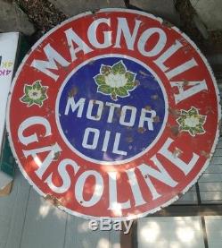 Vintage 42 Porcelain Metal Magnolia Motor Oil Gas Station Sign Large Original