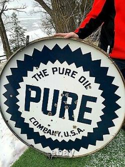 Vintage 42in Porcelain Pure Oil Gas Gasoline Sign 2sided Service Station