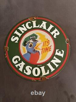 Vintage 49 Sinclair Gasoline It's Time Porcelain Gas Station Pump Sign 12