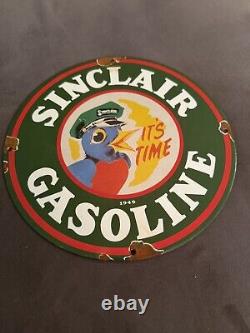 Vintage 49 Sinclair Gasoline It's Time Porcelain Gas Station Pump Sign 12