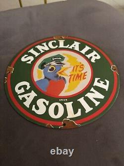 Vintage 49 Sinclair Gasoline It's Time Porcelain Gas Station Pump Sign 12