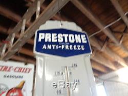 Vintage 50s Original PRESTONE Anti Freeze Thermometer Gas Oil Porcelain Sign 36