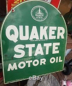 Vintage 59 Quaker State Motor Oil Steel Garage Sign Gas Station Large Green USA