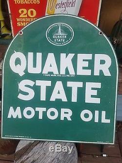 Vintage 59 Quaker State Motor Oil Steel Garage Sign Gas Station Large Green USA