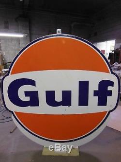 Vintage 6 ft x 6 ft Porcelain Original Gulf Oil Gas Station Sign Double Sided