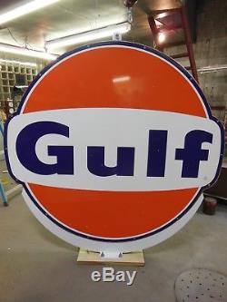 Vintage 6 ft x 6 ft Porcelain Original Gulf Oil Gas Station Sign Double Sided