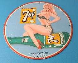 Vintage 7 Up Soda Porcelain Sign Piggly General Store Gas Oil Pump Plate Sign