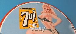 Vintage 7 Up Soda Porcelain Sign Piggly General Store Gas Oil Pump Plate Sign